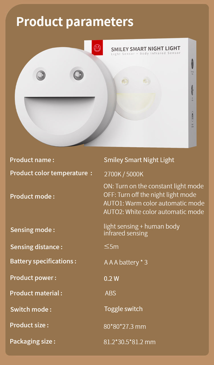 Cove Comfort Stick-On Smile Night Light - LED Motion Sensing, Battery Powered, Easy Magnetic Installation