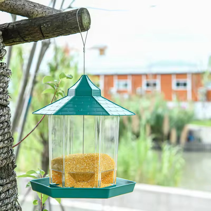 Cove Comfort Pavilion-Shaped Outdoor Bird Feeder with 360° Tray - Durable, Lightweight Plastic, Easy to Refill and Hang - Ideal for Garden Use