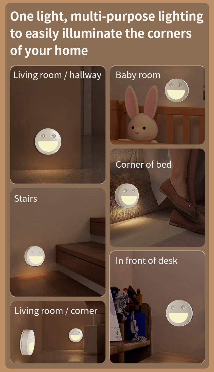 Cove Comfort Stick-On Smile Night Light - LED Motion Sensing, Battery Powered, Easy Magnetic Installation