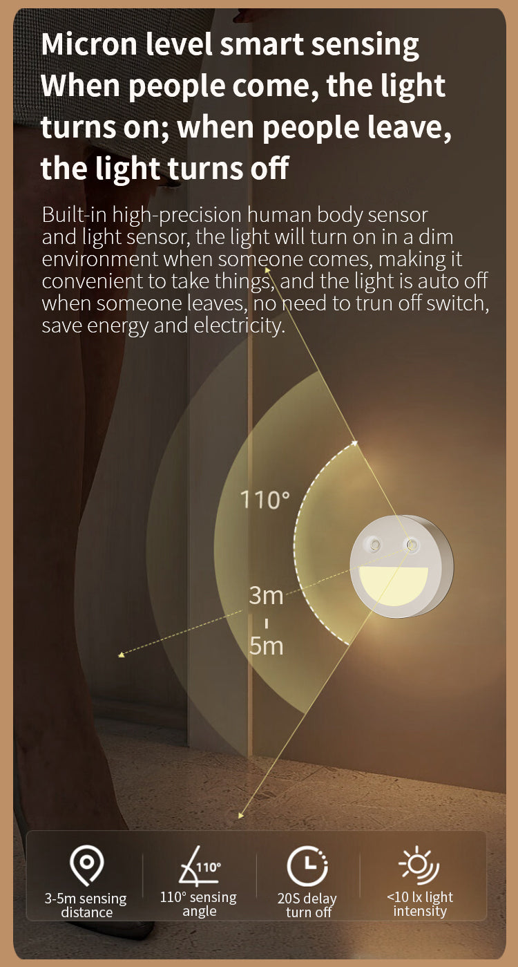 Cove Comfort Stick-On Smile Night Light - LED Motion Sensing, Battery Powered, Easy Magnetic Installation