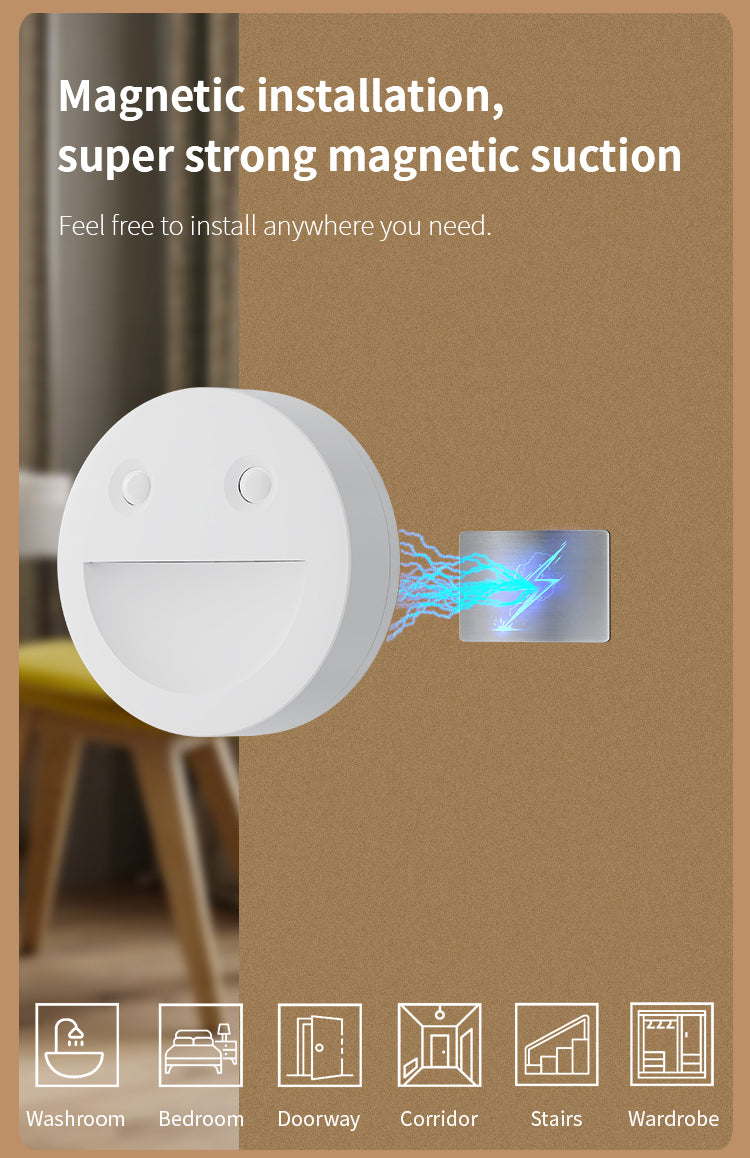 Cove Comfort Stick-On Smile Night Light - LED Motion Sensing, Battery Powered, Easy Magnetic Installation