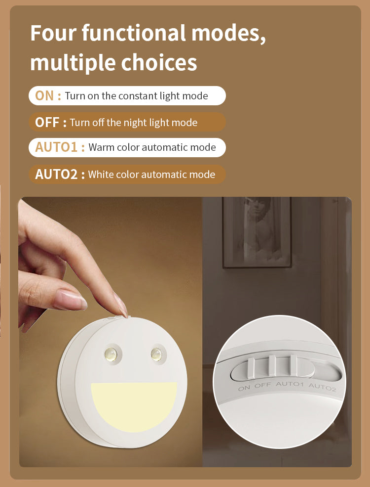 Cove Comfort Stick-On Smile Night Light - LED Motion Sensing, Battery Powered, Easy Magnetic Installation